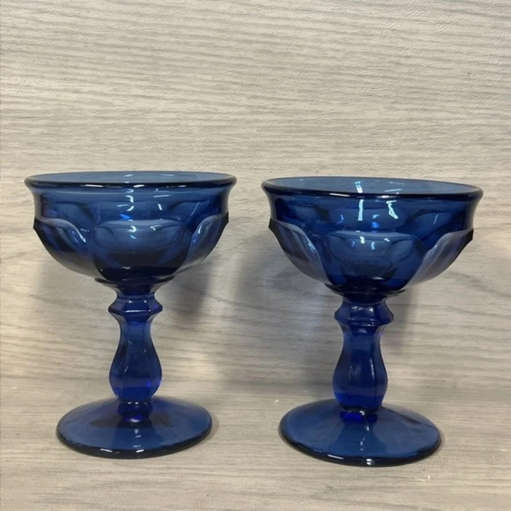 Vintage Old Williamsburg Deep Blue Ultra Imperial Sherbet Glasses - Set of 2